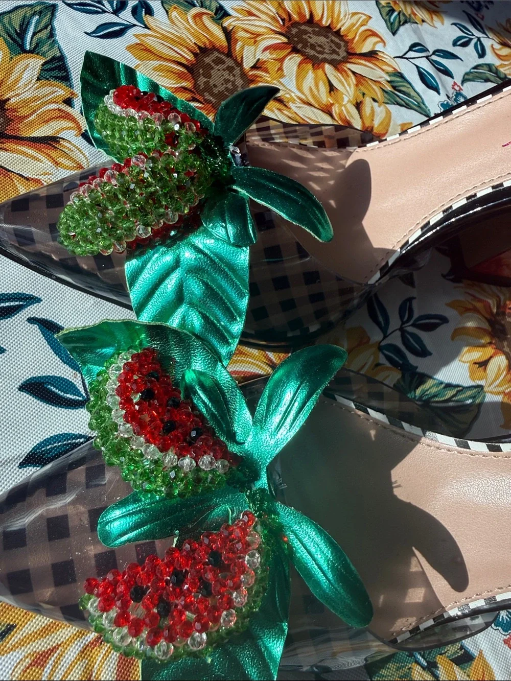 Betsey Johnson VIVVIANN Pump in Black Gingham/Watermelon. 🍉